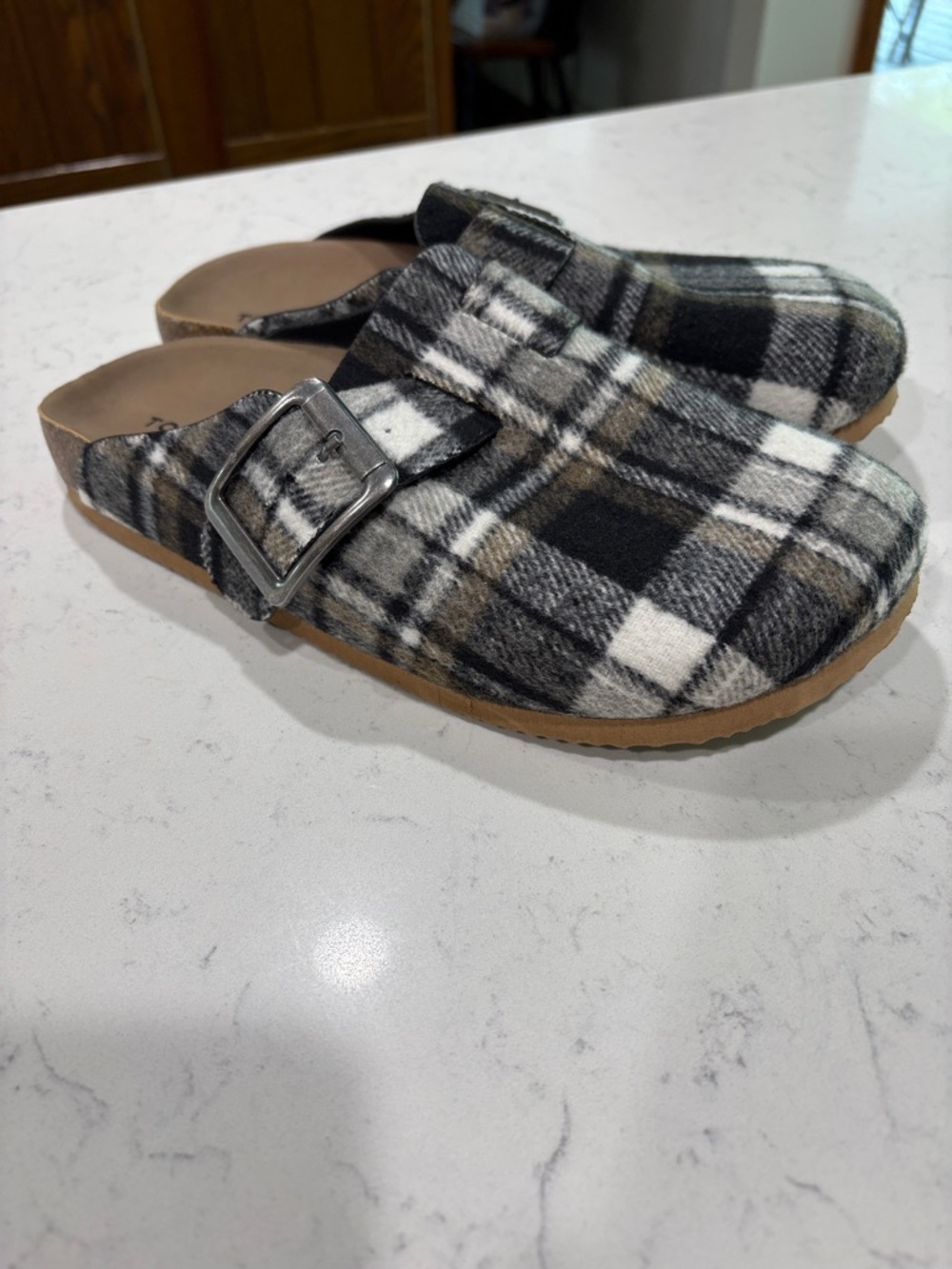 torrid Black White Gray Plaid Buckle Clog